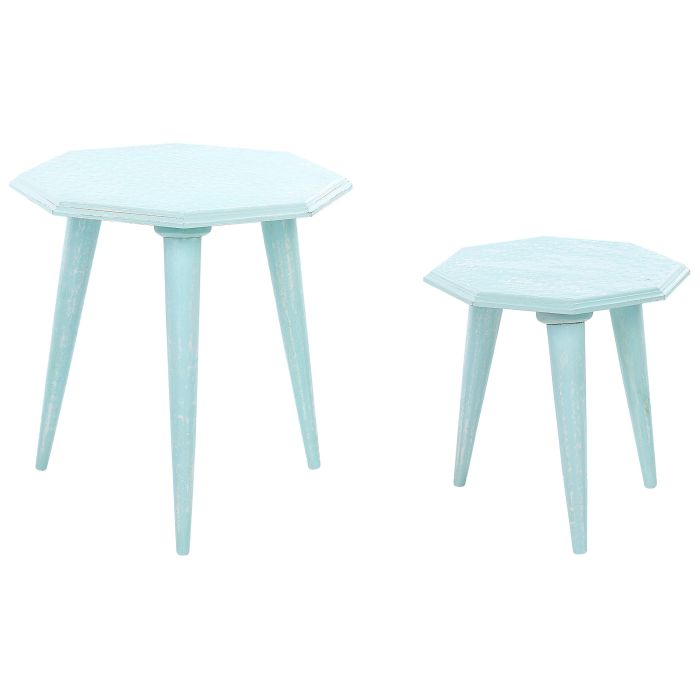 Set of 2 Wooden Side Tables Blue KANRI