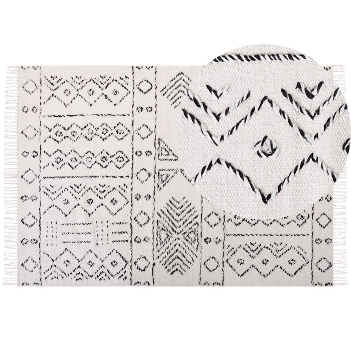 Wool Area Rug 160x230cm White and Black