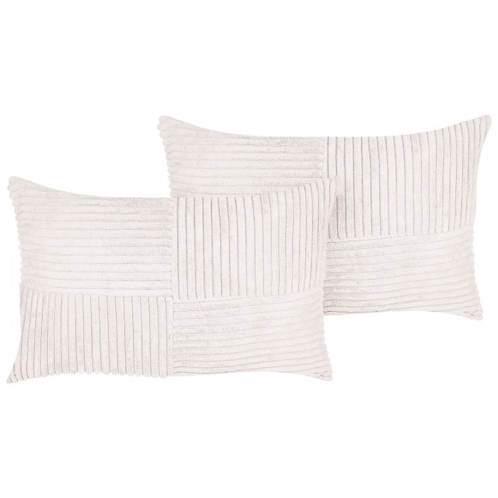 Set of 2 Corduroy Cushions 47x27cm Off - White