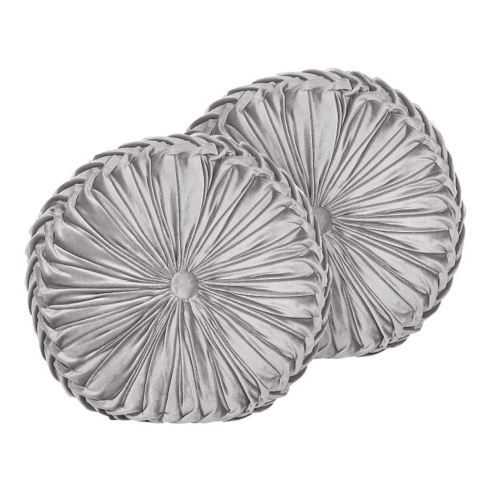 Set of 2 Velvet Cushions with Pleats 40cm Grey