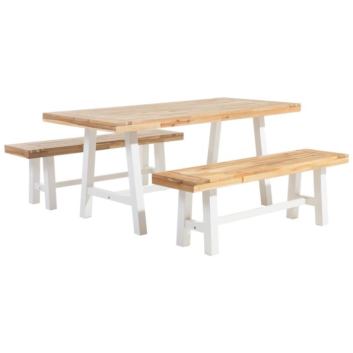 6 Seater Acacia Wood Garden Dining Set White and Brown SCANIA