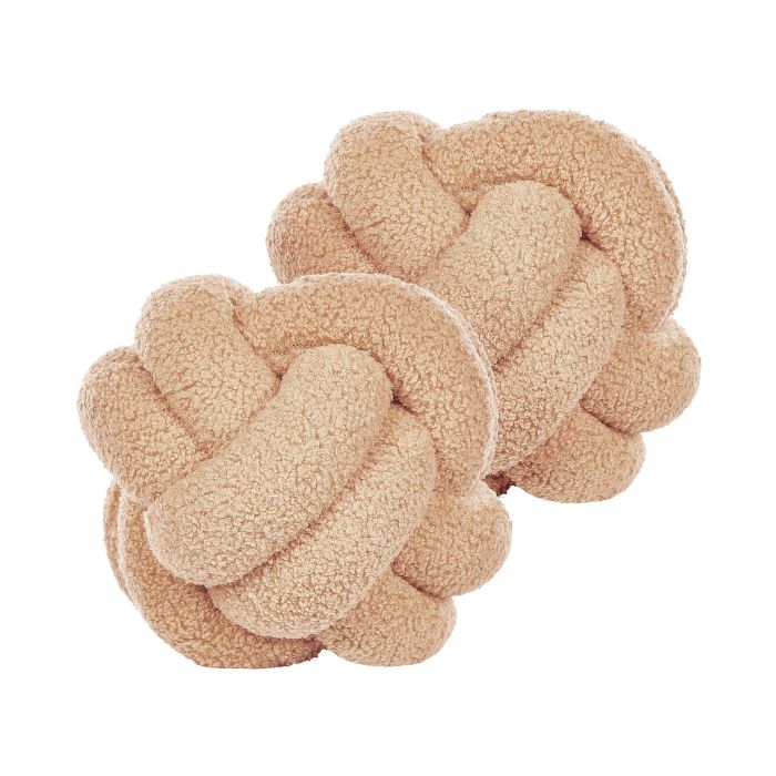 Set of 2 Boucle Knot Cushions 19x19cm Beige