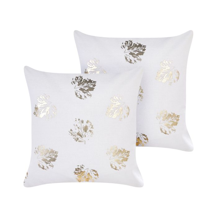 Set of 2 Velvet Cushions Leaf Pattern 45x45cm White