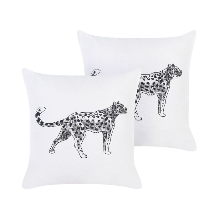 Set of 2 Cotton Cushions Animal Motif 45x45cm White