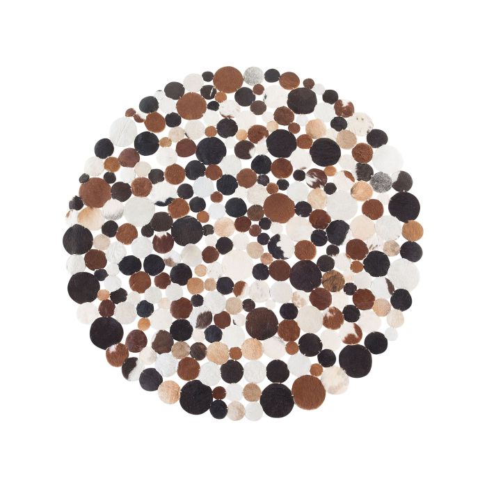 Round Cowhide Area Rug 140cm Brown Multicolour
