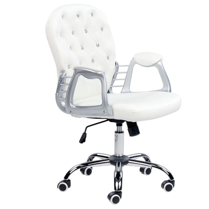 Swivel Faux Leather Office Chair White with Crystals PRINCESS