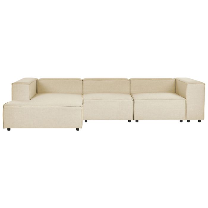 Right Hand 3 Seater Modular Linen Corner Sofa Beige APRICA