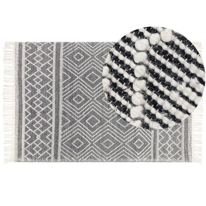 Wool Area Rug 160x230cm Black and White