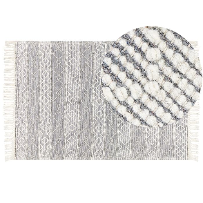Wool Area Rug 160x230cm Grey and White