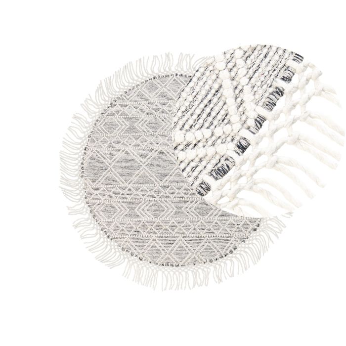 Round Wool Area Rug 140cm Grey and Off - White