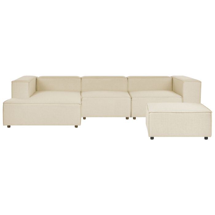 FARNORA Faux Linen 3 Seater Corner Sofa with Ottoman - L Shaped - Left Hand Facing - Beige