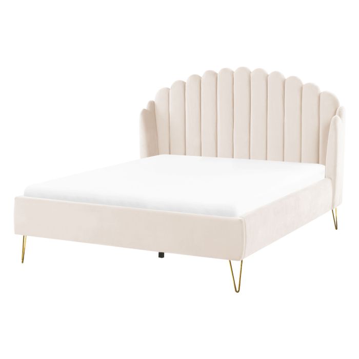 Velvet EU Double Size Bed Beige AMBILLOU