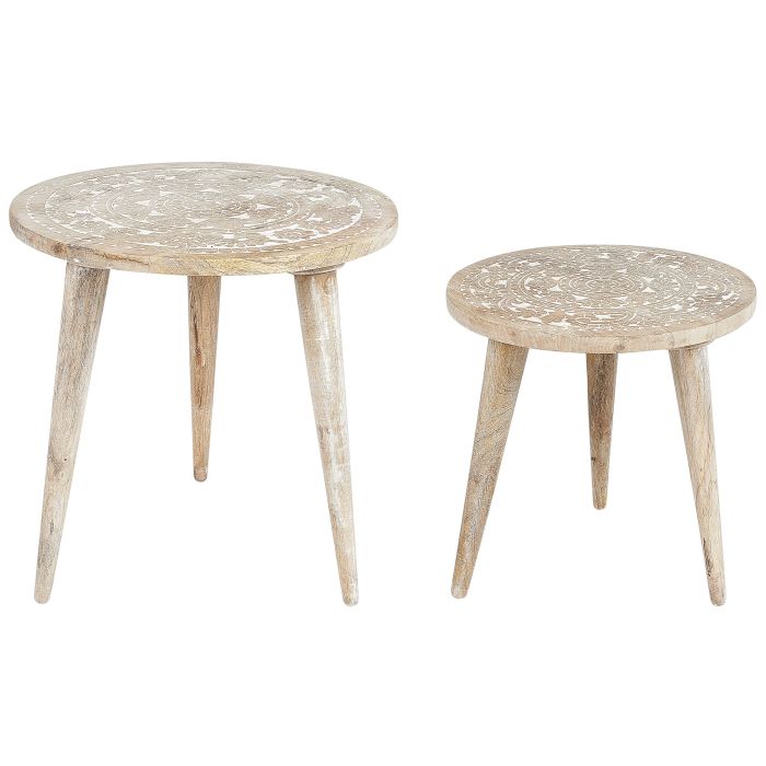 Set of 2 Mango Wood Side Tables Light UDAY