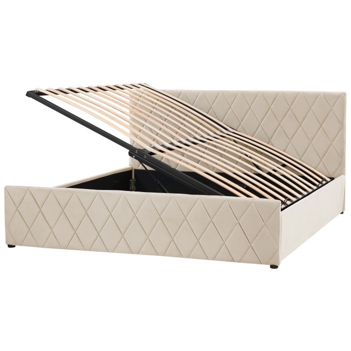 Velvet EU Super King Size Ottoman Bed Beige ROCHEFORT