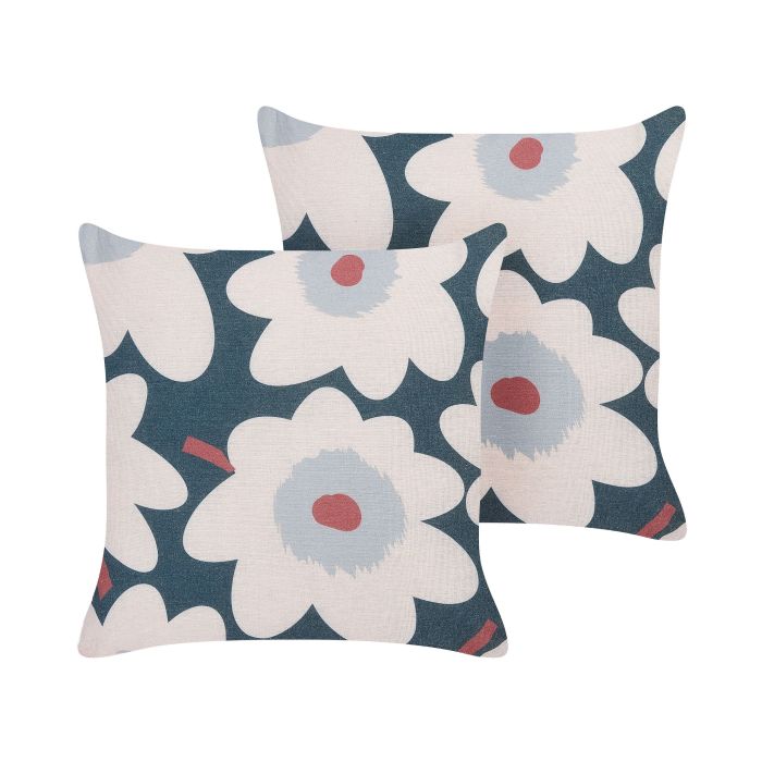 Set of 2 Cushions Floral Pattern 45x45cm Multicolour