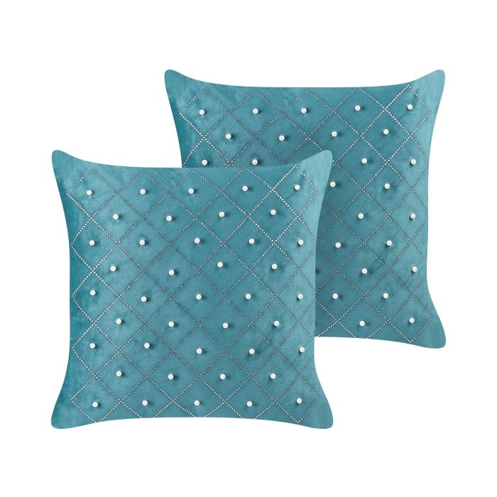 Set of 2 Velvet Cushions 45x45cm Teal