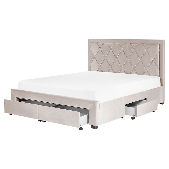 Velvet EU King Size Bed with Storage Beige LIEVIN