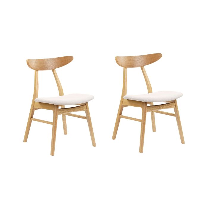 Set of 2 Wooden Dining Chairs Light Wood and Light Beige LYNN