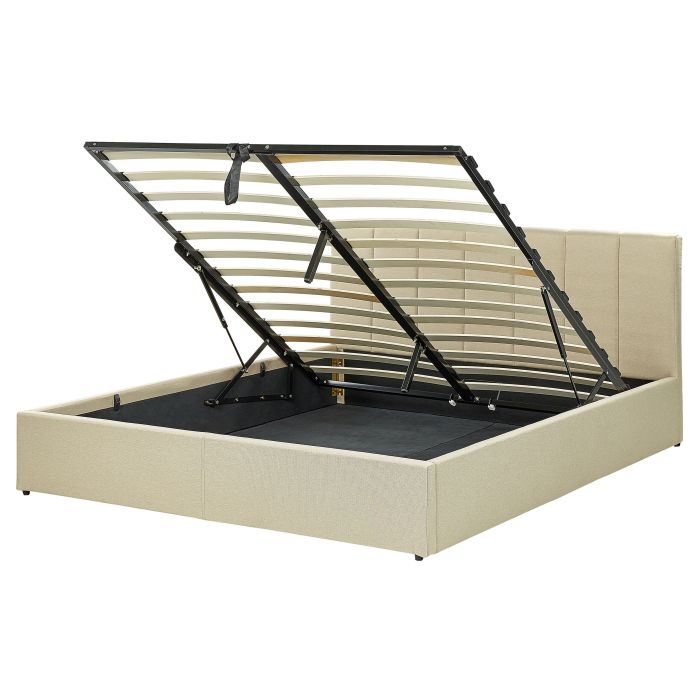 Fabric EU King Size Ottoman Bed Beige DREUX