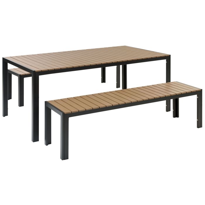 6 Seater Aluminium Garden Dining Set Light Wood and Black NARDO