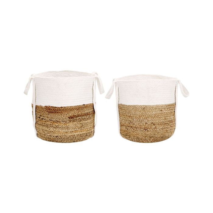 Set of 2 Jute Baskets Natural and White