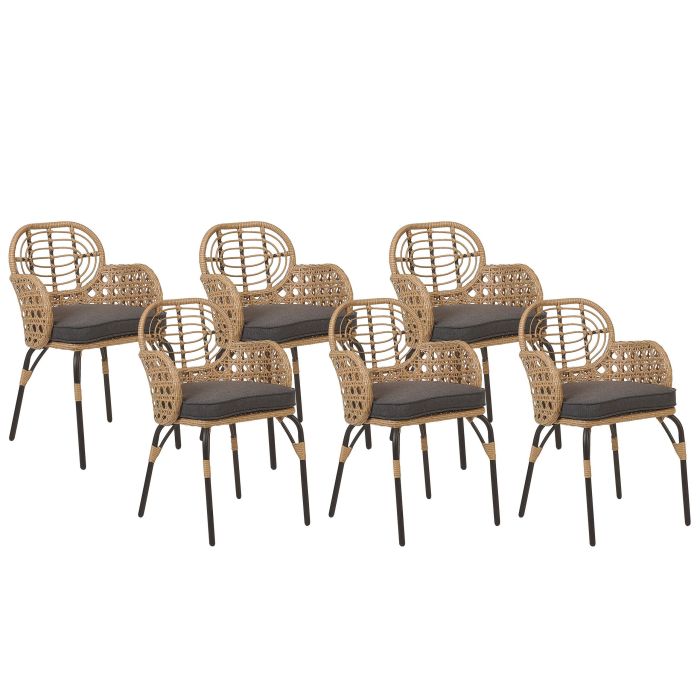 Set of 6 PE Rattan Chairs with Cushions Natural PRATELLO