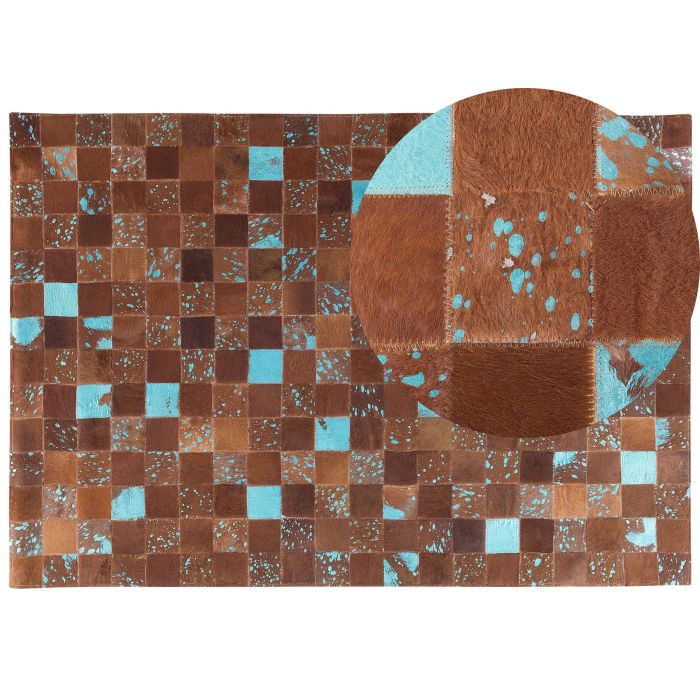 Cowhide Area Rug 160x230cm Brown and Blue