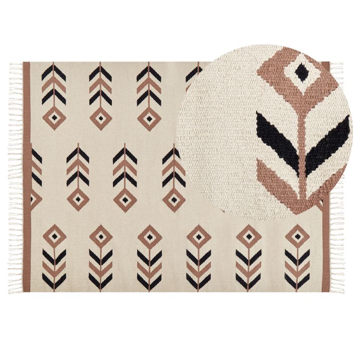 Cotton Kilim Area Rug 140x200cm Beige and Black