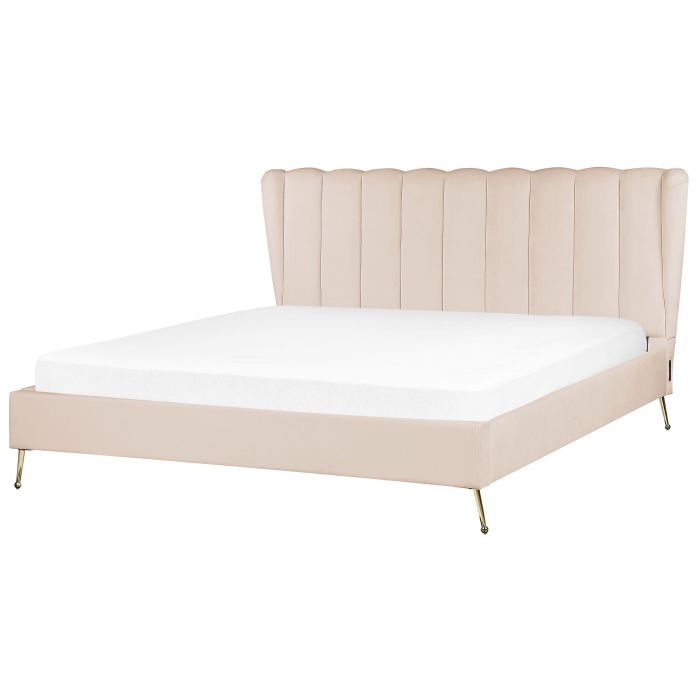 Velvet EU Super King Size Bed with USB Port Beige MIRIBEL