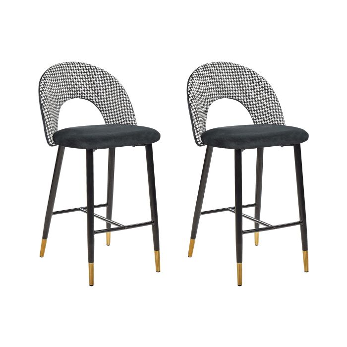 Set of 2 Velvet Bar Chairs Black and White FALTON