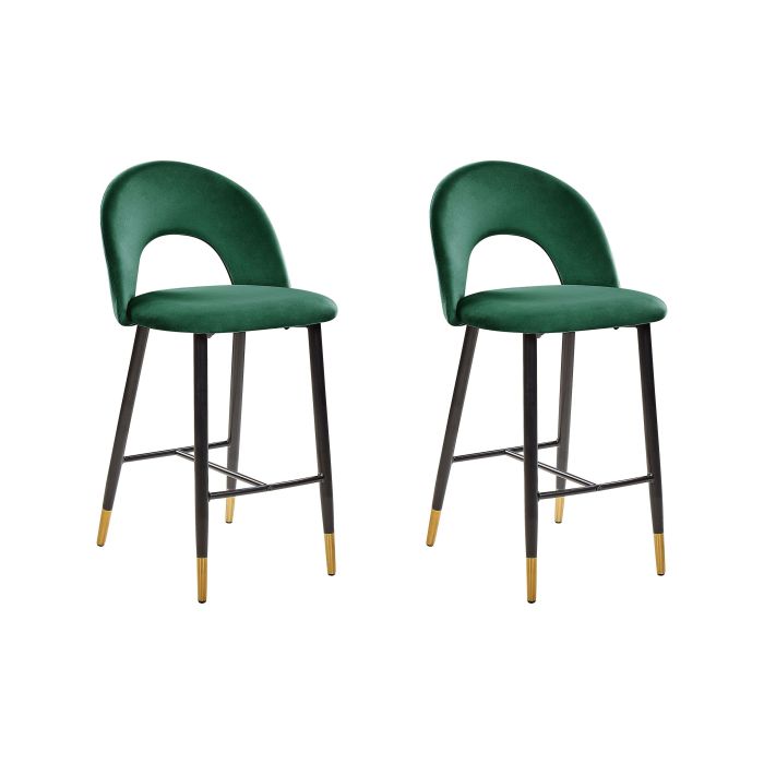 Set of 2 Velvet Bar Chairs Emerald Green FALTON