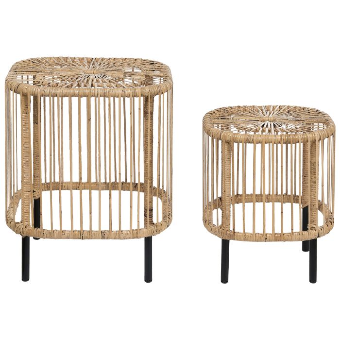 Set of 2 Rattan Garden Coffee Tables Natural CESENATICO