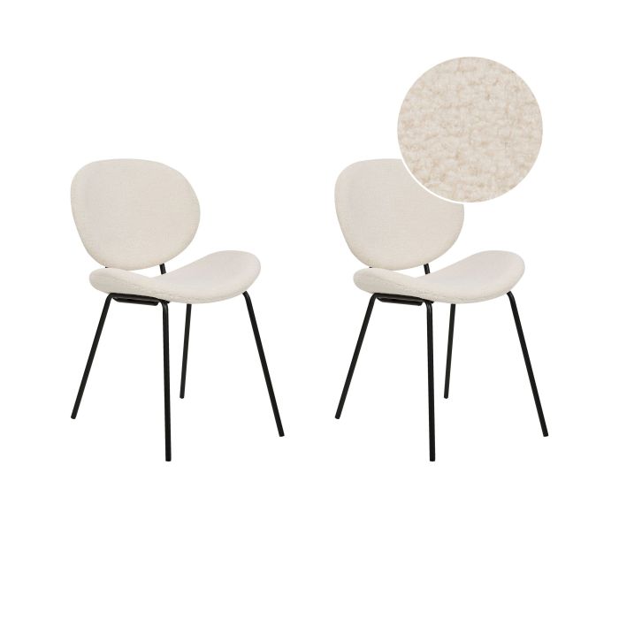 Set of 2 Boucle Dining Chairs White LUANA