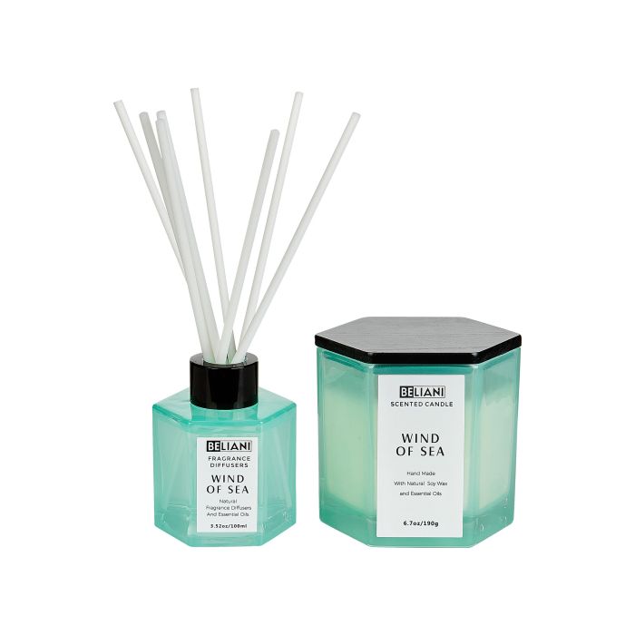 Soy Wax Candle and Reed Diffuser Scented Set Wind of Sea
