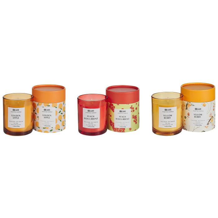 3 Soy Wax Scented Candles Peach Redcurrant / Yellow Berry / Golden Apple