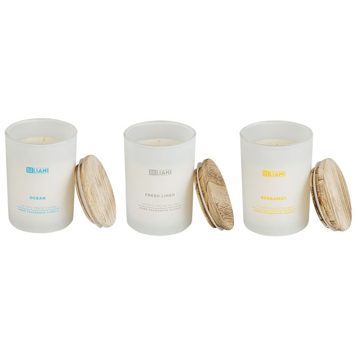 3 Soy Wax Scented Candles Ocean / Bergamot / Fresh Linen