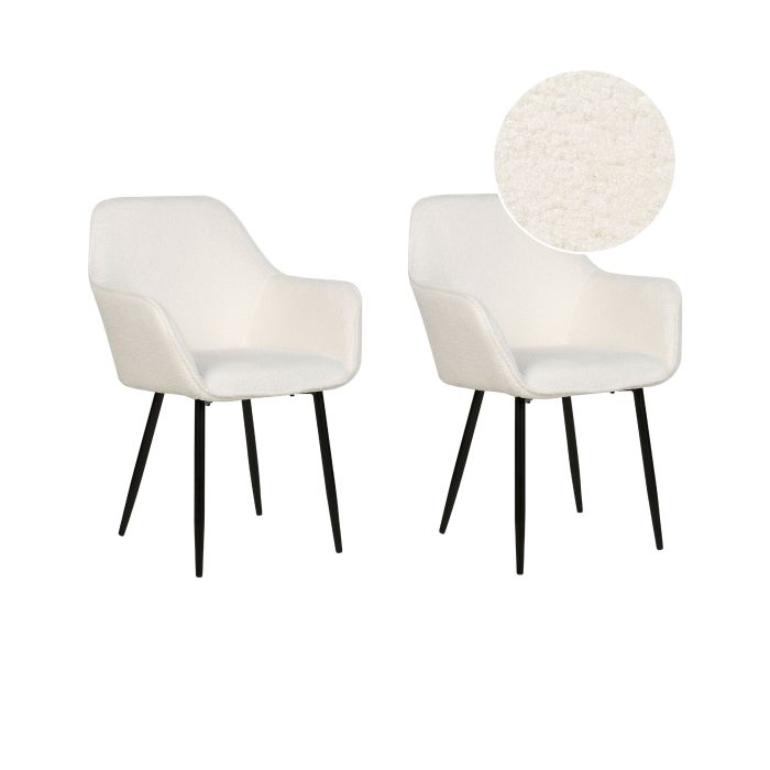 Set of 2 Boucle Dining Chairs White ALDEN