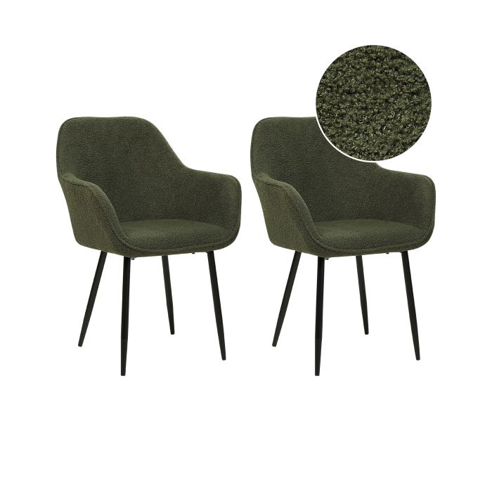 Set of 2 Boucle Dining Chairs Dark Green ALDEN
