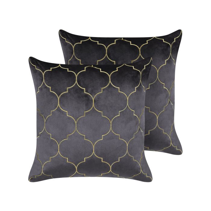 Set of 2 Velvet Cushions Moroccan Pattern 45x45cm Grey
