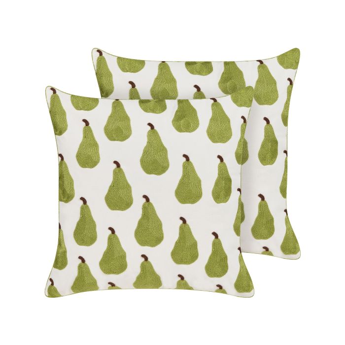 Set of 2 Cushions Pear Pattern 45x45cm White and Green