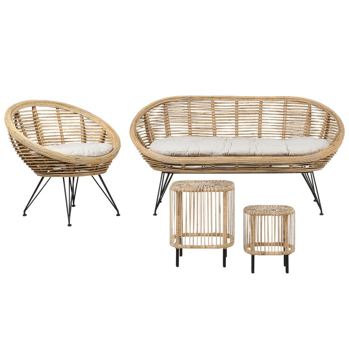 3 Seater Rattan Sofa Set with Side Tables Natural MARATEA/ CESENATICO
