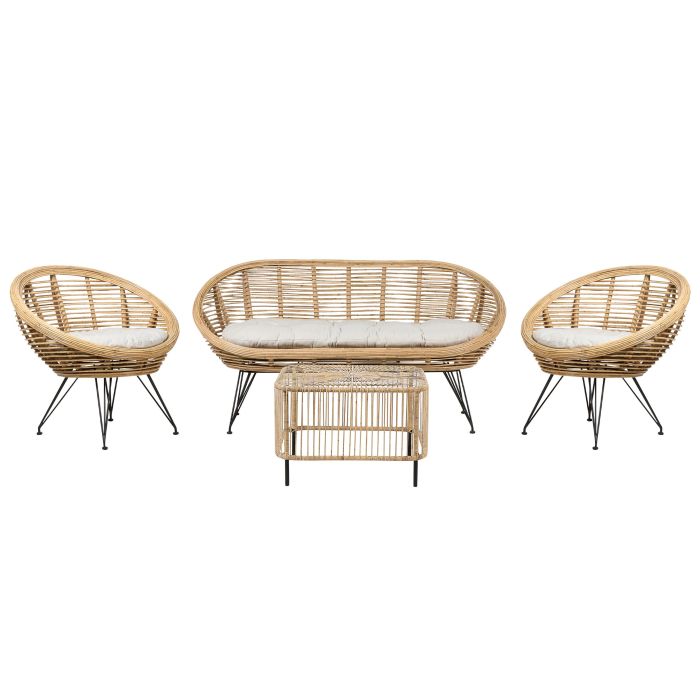 4 Seater Rattan Sofa Set with Coffee Table Natural MARATEA/ CESENATICO