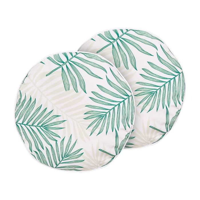 Set of 2 Outdoor Cushions Leaf Pattern ⌀ 40 cm Beige and Green POGGIO