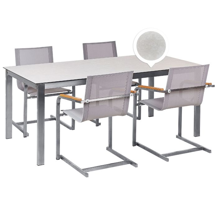 4 Seater Garden Dining Set White Glass Top with Beige Chairs COSOLETO
