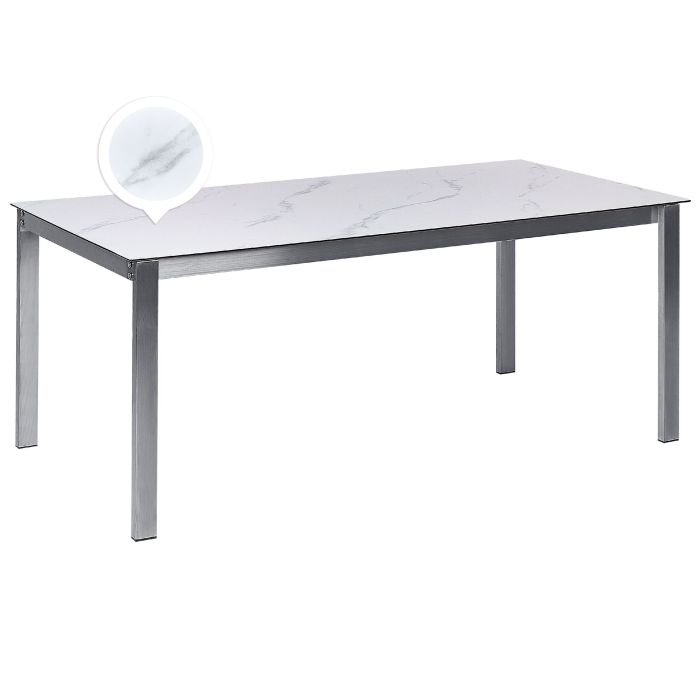 Garden Dining Table Glass Top 180 x 90 cm Marble Effect COSOLETO