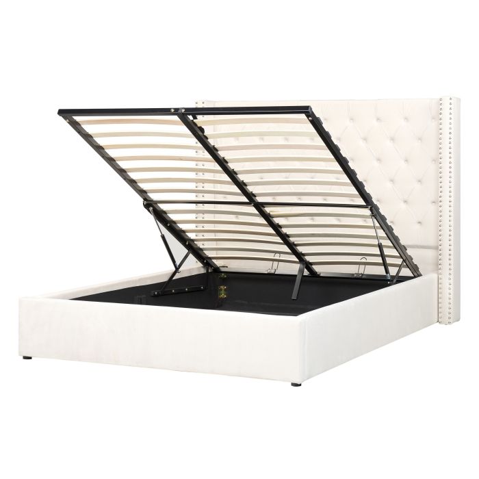 Velvet EU Double Size Ottoman Bed Off-White LUBBON
