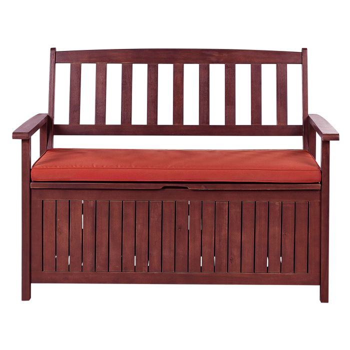 Acacia Wood Garden Bench with Storage 120 cm Mahogany Brown with Red Cushion SOVANA