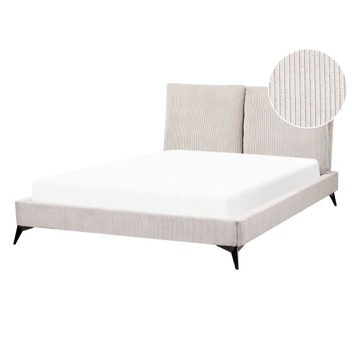 Corduroy EU Double Size Bed Light Beige MELLE