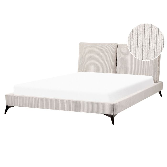 Corduroy EU King Size Bed Light Beige MELLE