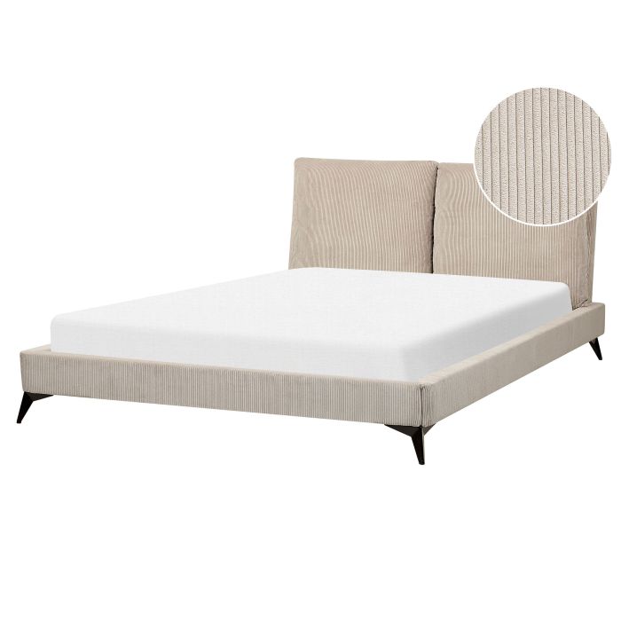 Corduroy EU King Size Bed Taupe MELLE
